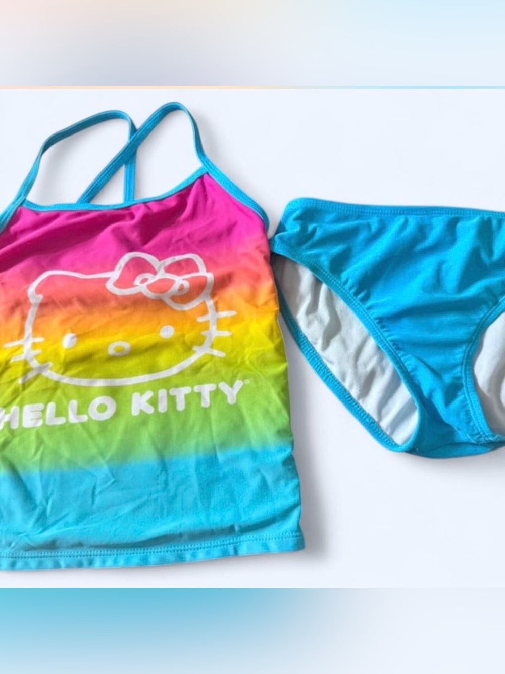 Hello Kitty Rainbow Tankini with Bright Blue Bottoms